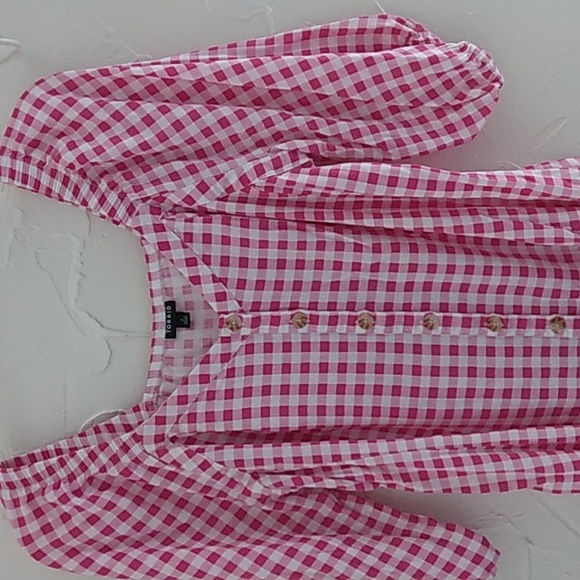 Torrid 2X Gingham Fit & Flare Rayon Slub Button Up 3/4 Sleeve Top - Picture 4 of 9